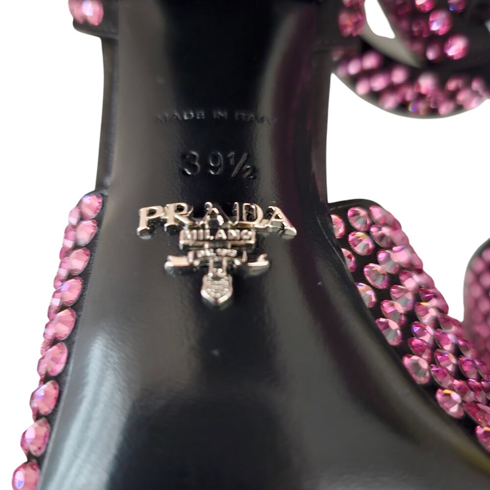 Prada Crystal Embellished Pink Ankle Strap Heel Sandal Size 39.5 US 9.5 Open Toe - Picture 8 of 9